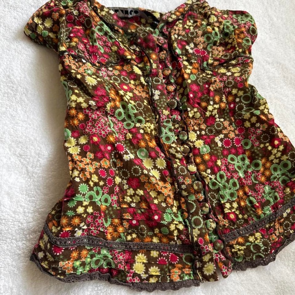 adorable coquette boho floral print button up cami top